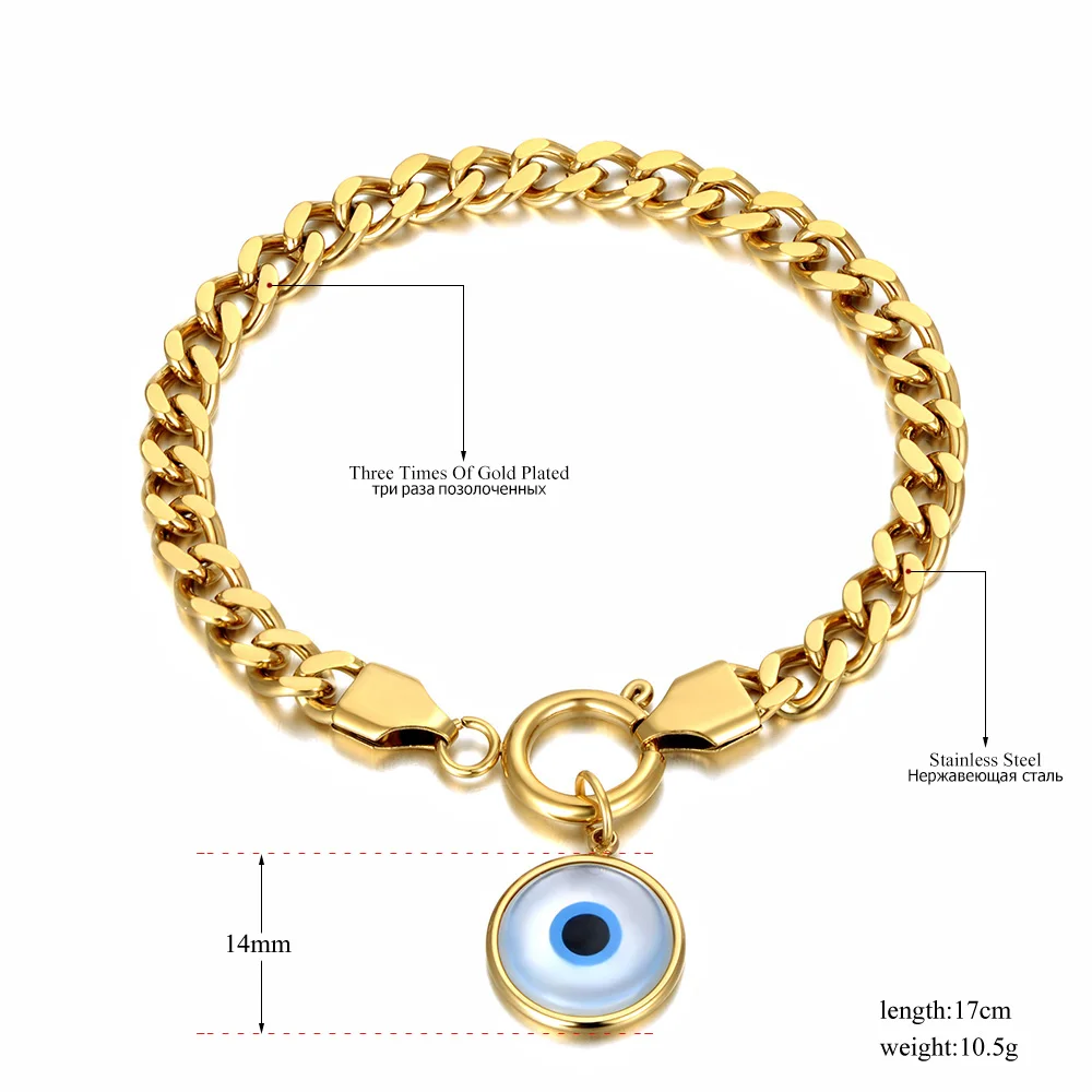 Lokaer Hiphop/Rock 18K Gold Plated Stainless Steel Turkish Eyes Charm Bracelet For Women Bohemia Chain Party Bracelet B21168