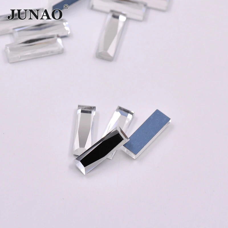 JUNAO 100Pcs 5*15mm 7*21mm Glass Rectangle Rhinestone Flat Back Crystal Stone Non Sewing Strass For Jewelry Accessories DIY