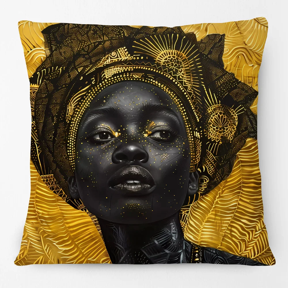 African Black Woman Beauty Lady Portrait Painting Cushion Covers Pillowcase For Sofa