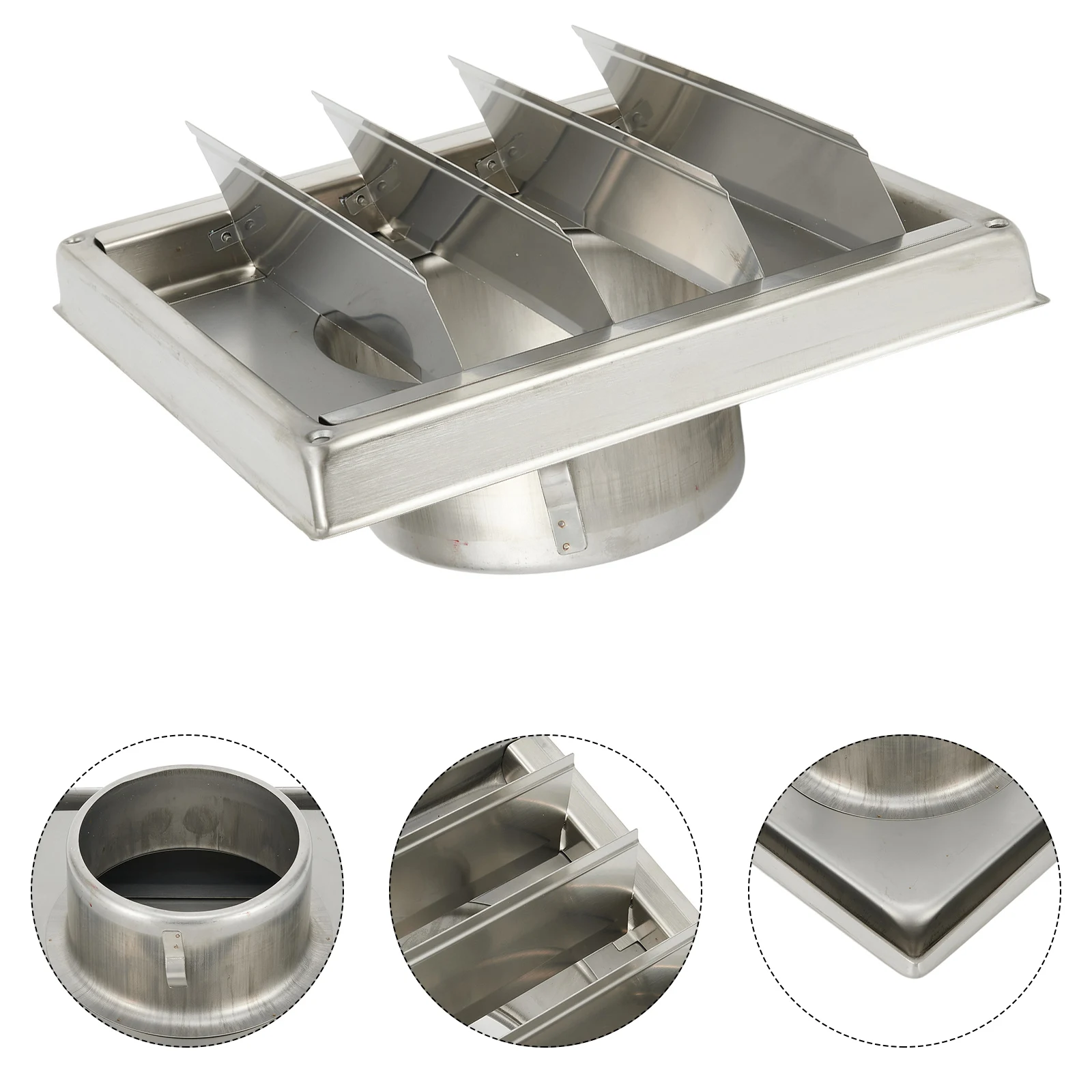 100mm Air Vent Duct Grill Exterior Wall Ventilation Cap Cover Square Air Outlet Movable Stainless Steel For Home Decoration HVAC