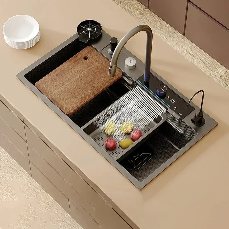 Stainless Steel Sinks for Kitchen Smart CNC Kitchen Sink with Cup Washer Creative Household Sink for Bathroom