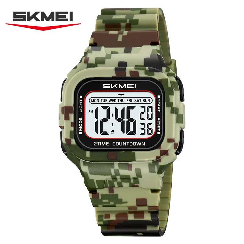 SkmeiOutdoor Sports Student Watch Relógio eletrônico multifuncional à prova d'água Relógio eletrônico quadrado de moda com tempo duplo