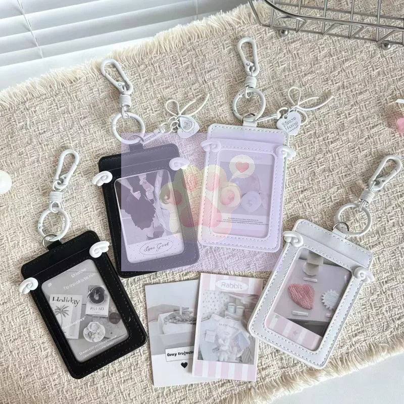 Kpop Photocard Holder Leather Card Sleeve Bag With Keychain, Idol Photo Card Display Pendant, Student Stationery Collection Gif