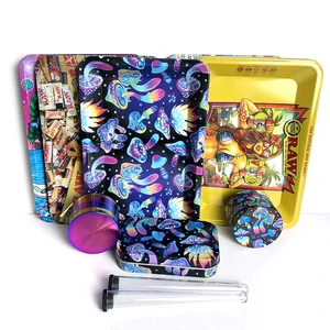 Bộ hộp thuốc lá lưu trữ thuốc lá nhựa, máy xay thảo mộc, thảo dược máy nghiền, khay cuộn kim loại, hộp khói, 5 gói, 115mm 8 Bộ bán hàng chính cho các loại thảo mộc - 5