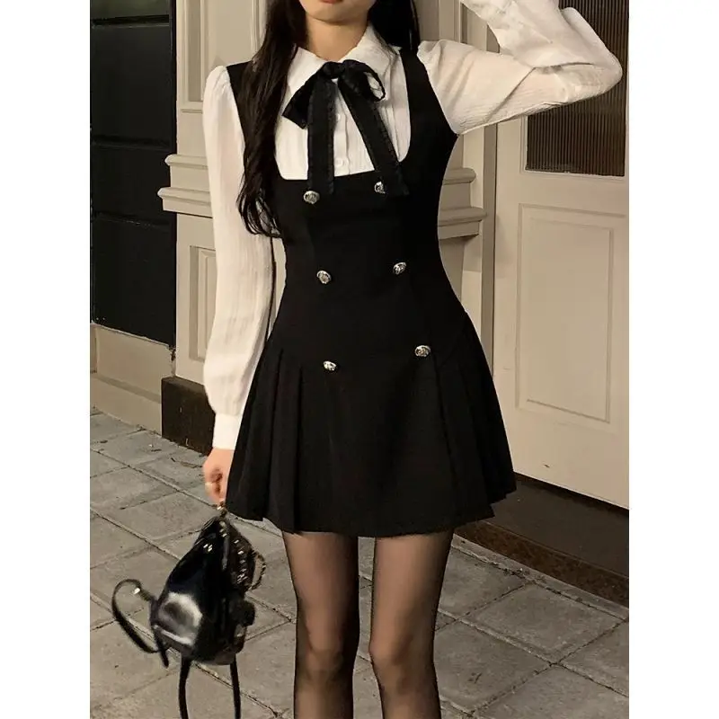 Sweet Pure Rich Girl Long Sleeve Dress Women's Autumn Winter Slimming Collar Fake Two-Piece Skirts City Walk Other Material 100%