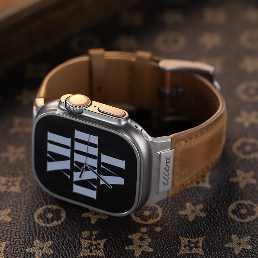 Leather Strap for Apple Watch Band 46mm 44mm 49mm 45mm Metal Connector Bracelet IWatch Ultra 2 3 4 Series 12 11 10 9 8 7 Correa