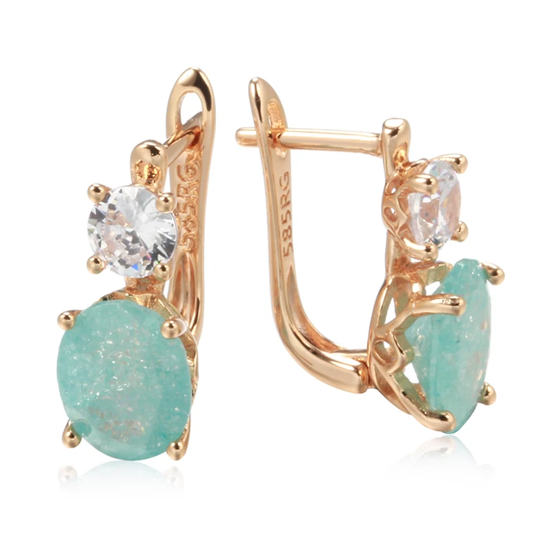 Kinel New Emerald Oval Cut Zircon Drop Earrings for Women Luxury Natural Zircon With 585 Rose Gold Earrings Wedding Jewelry