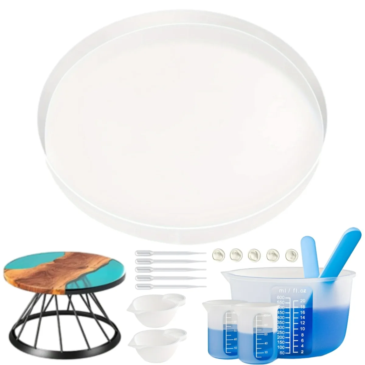 19.6-inch Round Epoxy Resin Silicone Mold Set (Measuring Cup),Epoxy Resin  DIY projects like river tables, clocks,crafts,cutting