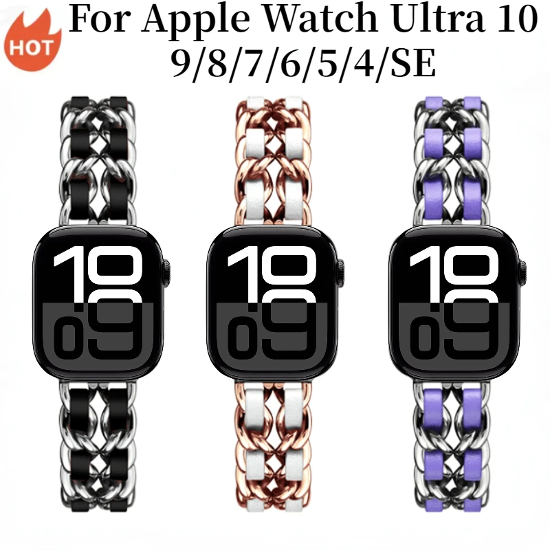 Cinturino in metallo + pelle per Apple watch ultra 10 9 8 7 46mm 42mm 45mm 41mm Bracciale in acciaio inossidabile iwatch 6 5 4 SE 44mm 40mm Cintura