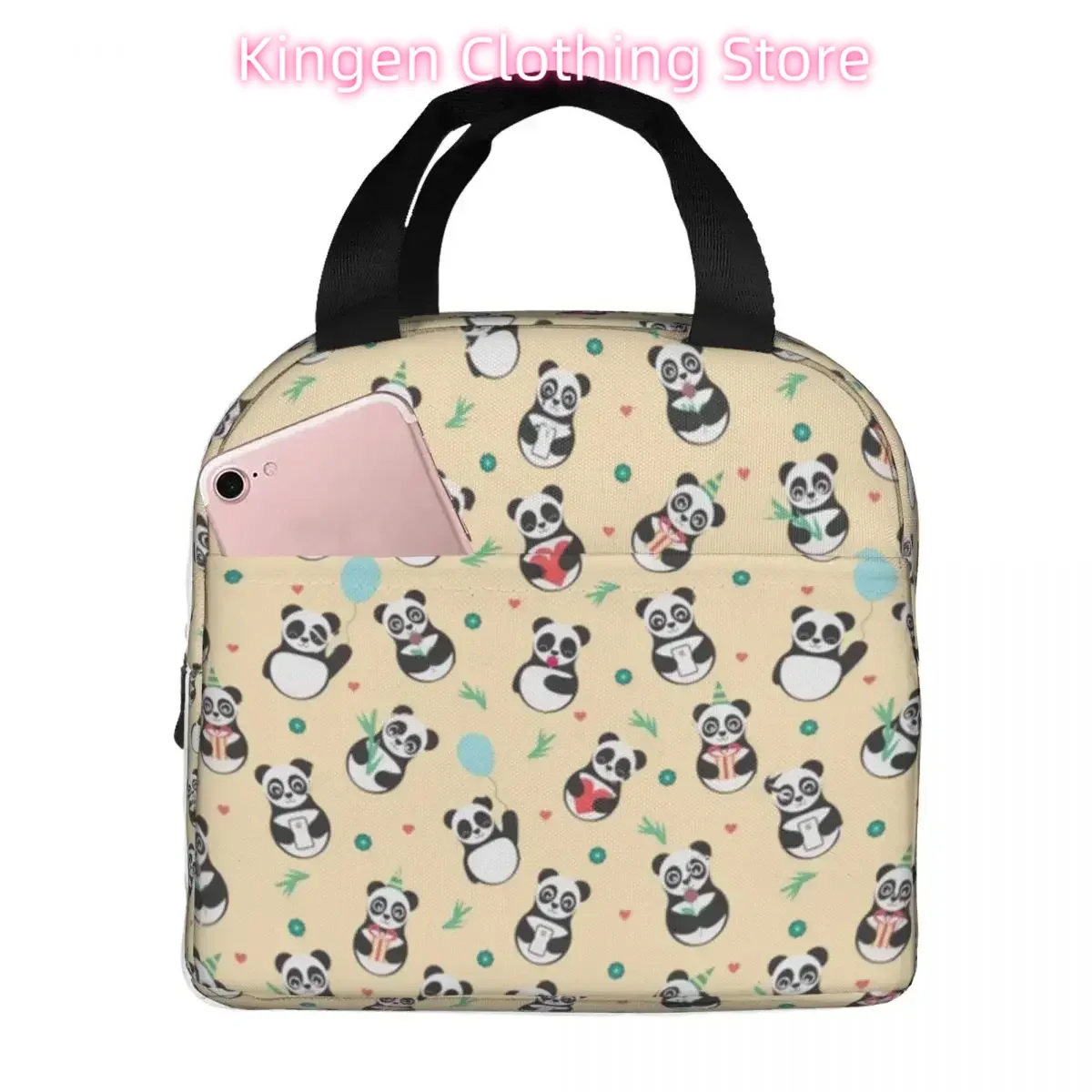 Cute Animal Friendly Panda Pattern Insulated Lunch Bags Picnic Bags Thermal Cooler Lunch Box Lunch Tote for Woman Work Kids