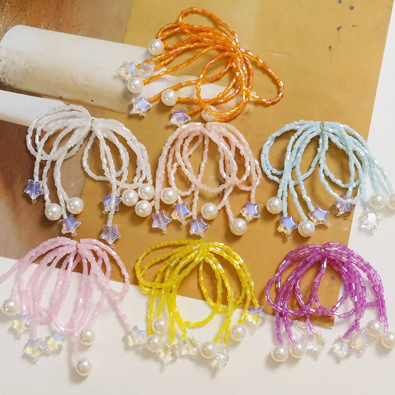 2pcs Ins magic tassel star Pearl bow diy hand-woven beaded charms for jewelry making earrings supplies