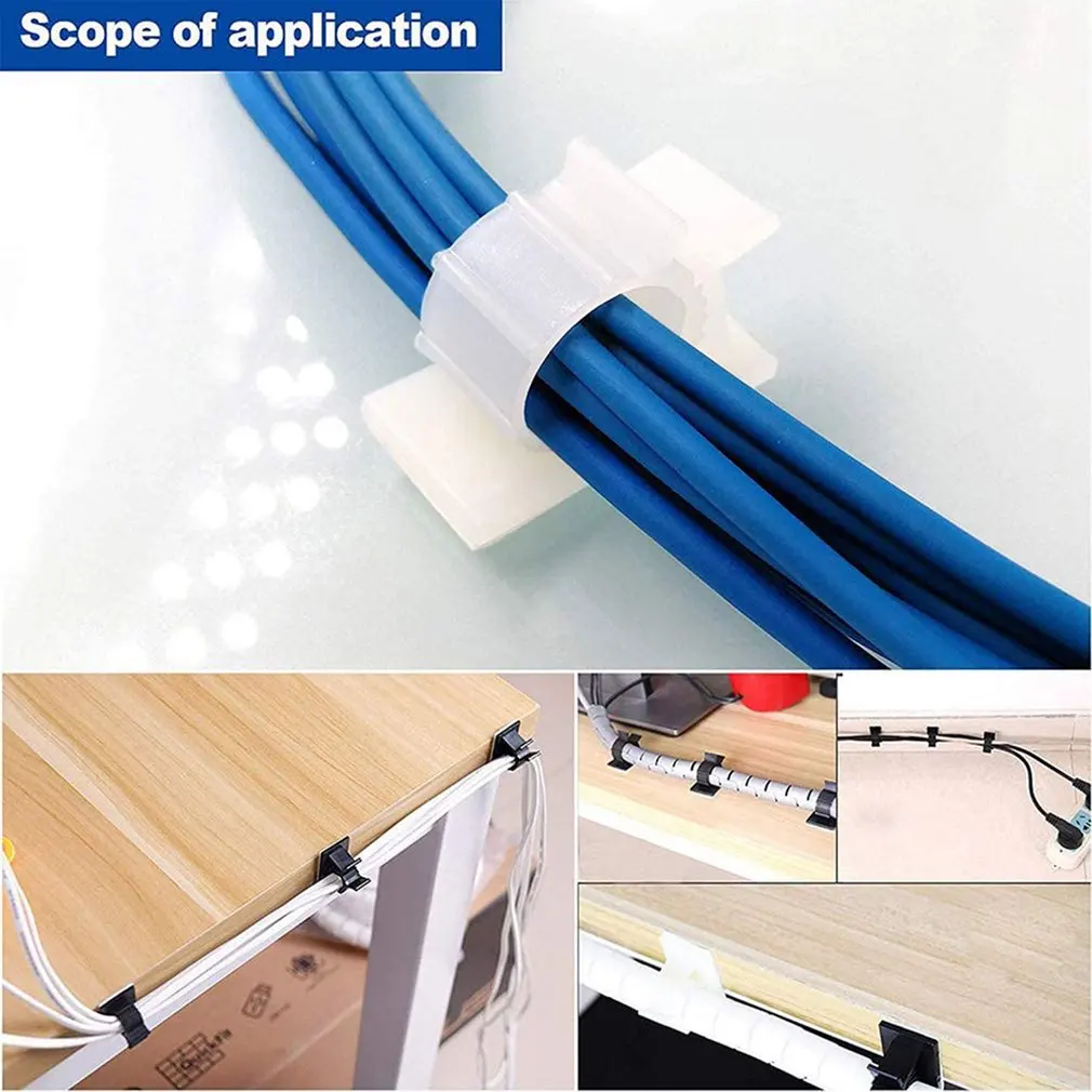 10PCS Self-adhesive Cable Organizer Clips Adjustable Desk Wire Tie Fixed Clamp Line USB Cable Management Holder Home office Car