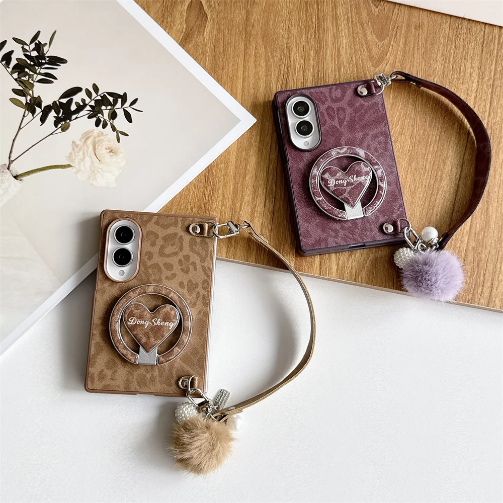 New Korea Leopard Love Magnetic stand Phone Case For Samsung Galaxy Z Fold 8 Foldable Protective Cover Cute Cases Shockproof