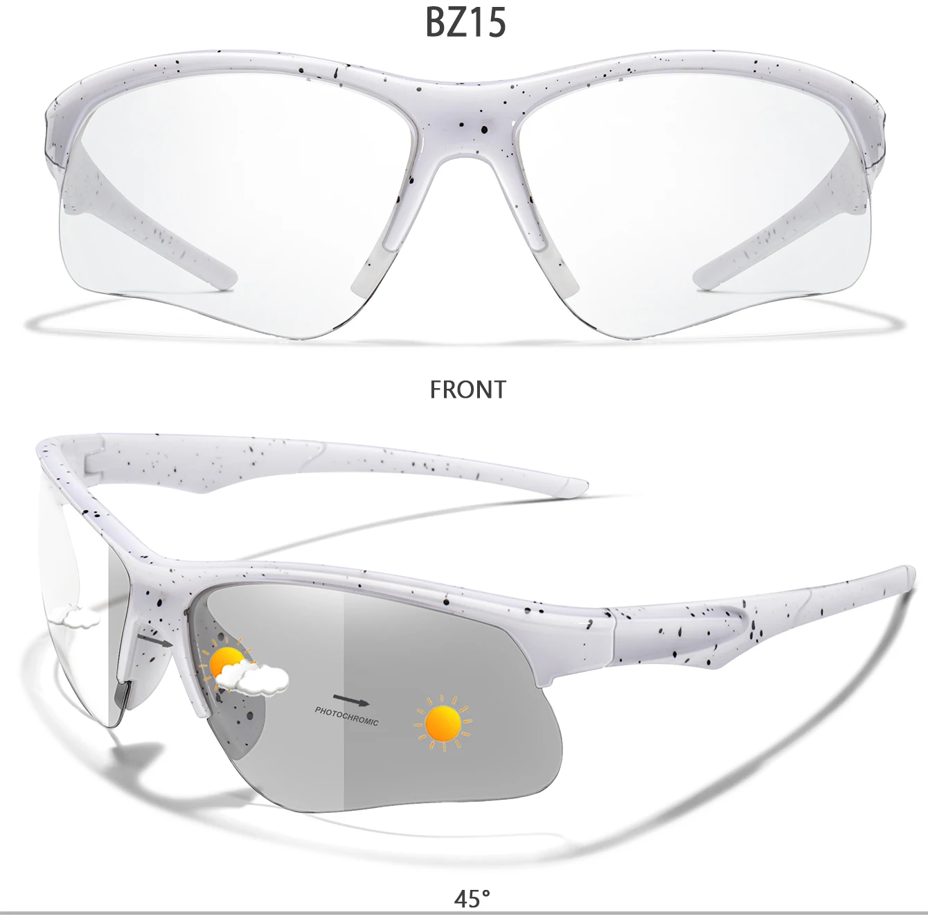 3 Paar photochrome Fahrrad-Sonnenbrillen für Herren und Damen, Outdoor-Sport, Halbrahmen-Brillen, Laufen, Wandern, Fahren – Detail 8