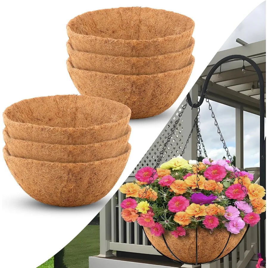 

Coco Liners for Planters 14 Inch 6 Pack Round Hanging Basket Liners Coconut Fiber Liners for Planters Flowers Garden