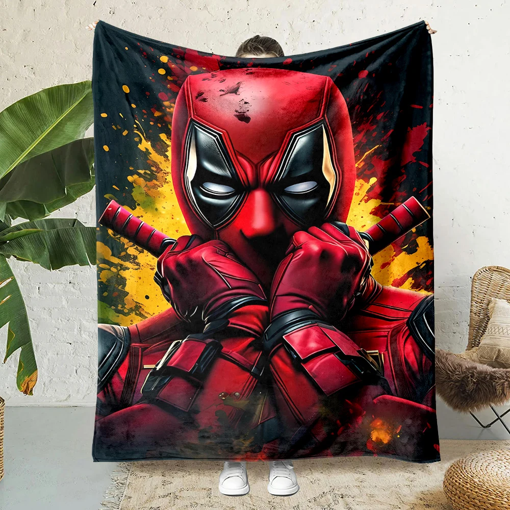 Marvel-Avengers Deadpool Cartoon Flannel Blankets Anime Soft Fluffy Plush Blanket Sofa Office Quilt Throw Picnic Beach Towel