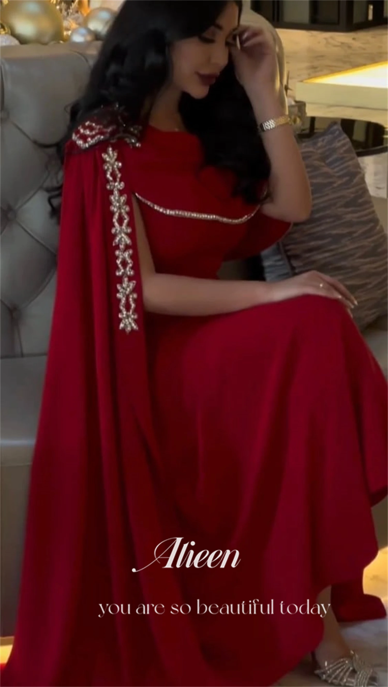 Red Shawl A-line Beaded Party Dresses Woman Chic and Elegant Evening Dress Cocktail Saudi Quinceanera Prom Weddings Customized