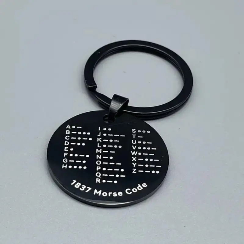 Stainless Steel Morses Code Keychains Secret Message Plate For Key Backpacks