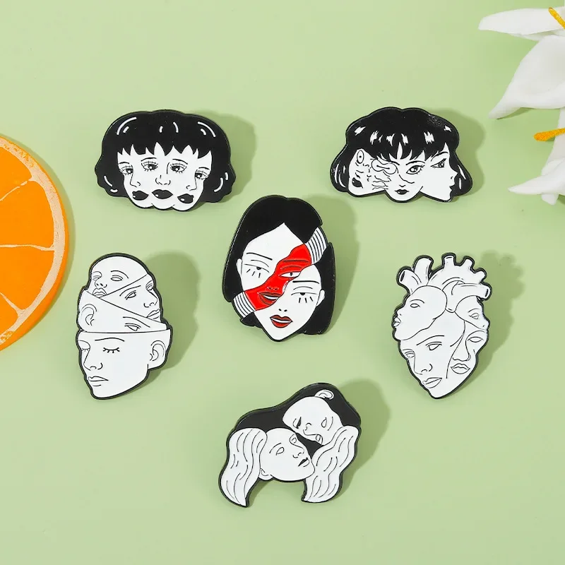 Divisive Face Enamel Pins Organ Heart Horror Movie Tomie Brooches Lapel Backpack Badges Gothic Jewelry Gift for Fans Friends