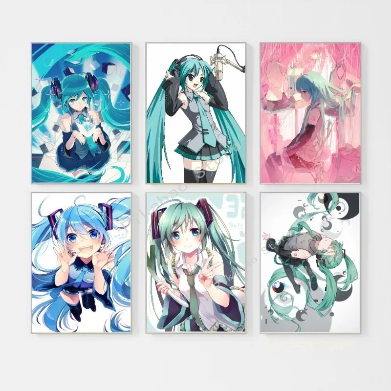 H-Hatsune Anime Miku-Poster Cartoon beautiful girl Anime Canvas Print Poster Poster Wall Art Decoration For Home Room Decoration