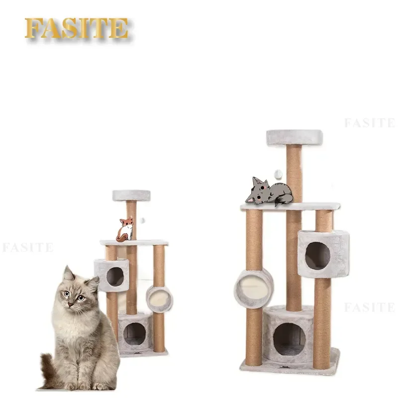 For Cat Climbing Frame Multi Layer Cat Tree with Nest Integrated Cat Scratcher Tower Furniture Pet Playhouse Wholesale