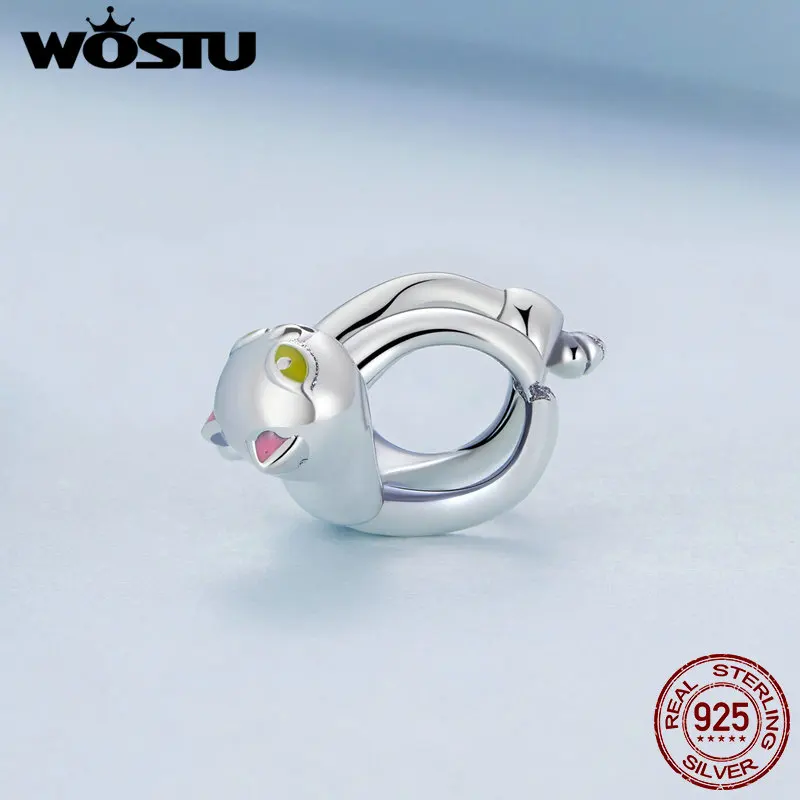 WOSTU 925 Sterling Silver Cute Pet Charms Bulldog Beads Lovely Bradypod Cat Friends Fit Original Bracelet Bangle DIY Jewelry