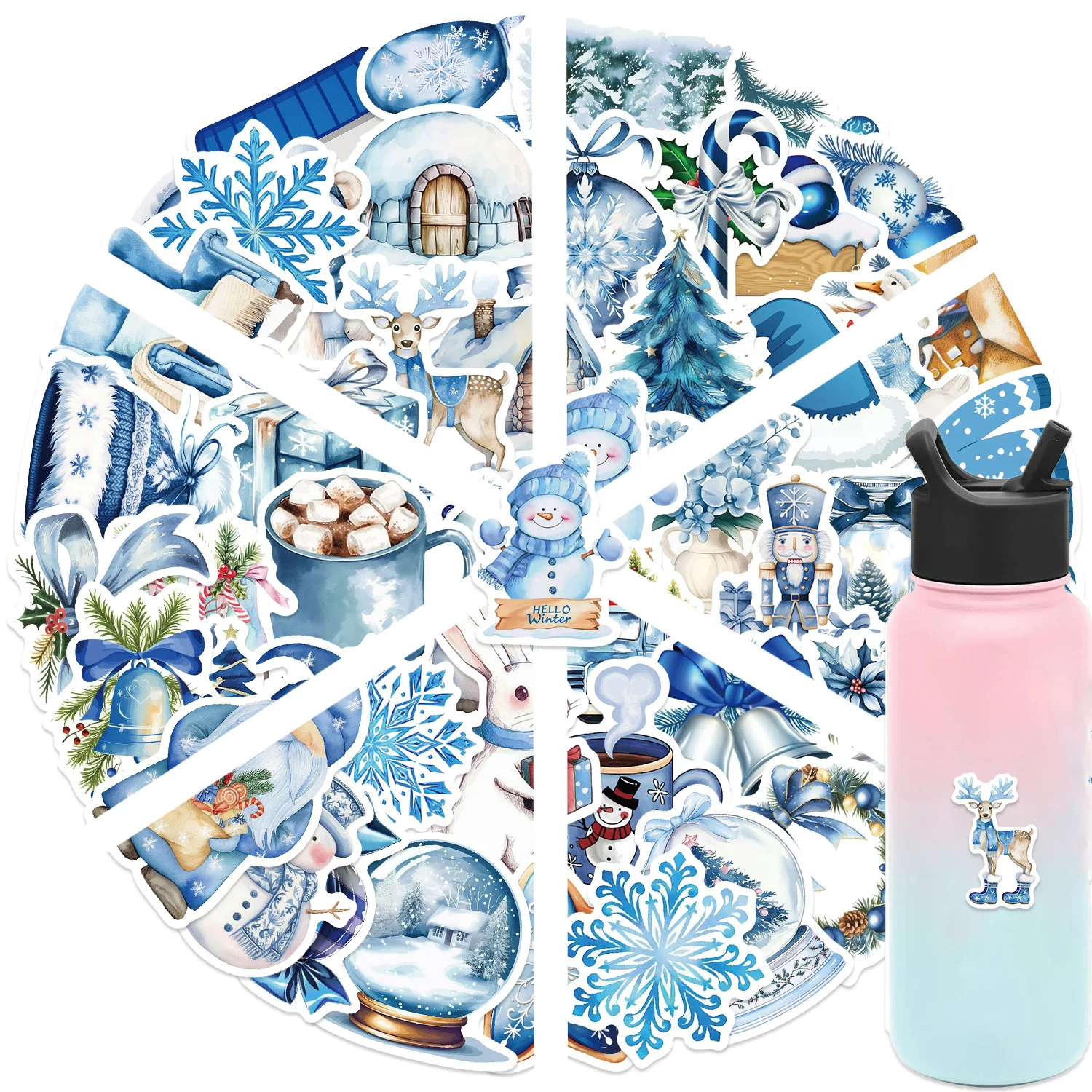 10/30/50Pcs Blue Winter Christmas sticker For Suitcase Skateboard Laptop Luggage Phone Styling DIY Decal Pegatina