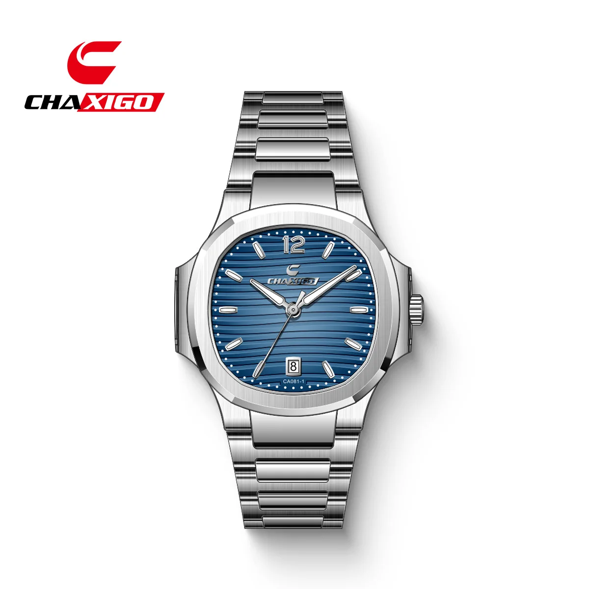 CHAXIGO square and large dial men's watch temperament versatile steel belt luminous calendar high value quartz watch