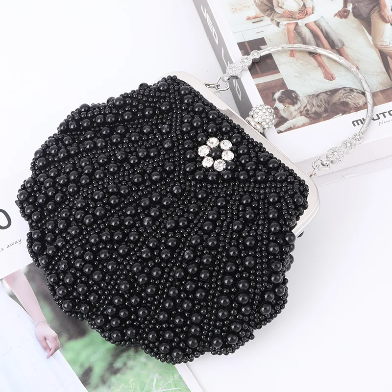 Factory direct wholesale luxury pearl clutch bag handmade beaded evening bag classic scalloped handbags for wedding party prom