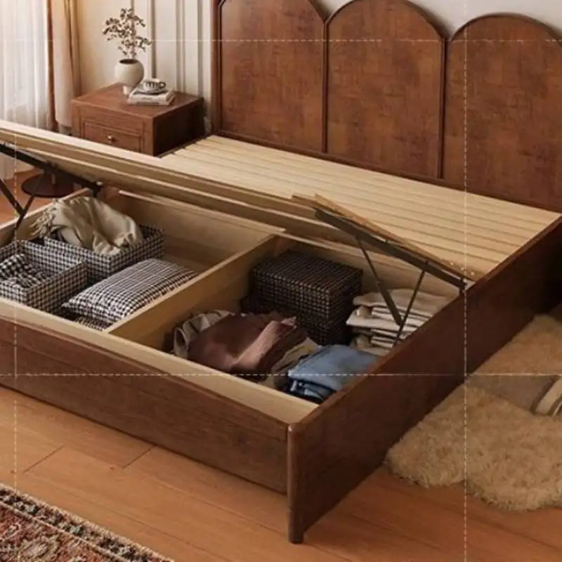 European Elegant Double Bed Decoration Couples Wooden Floating Double Bed Frame Storage Modern Cama Casal Furniture For Home