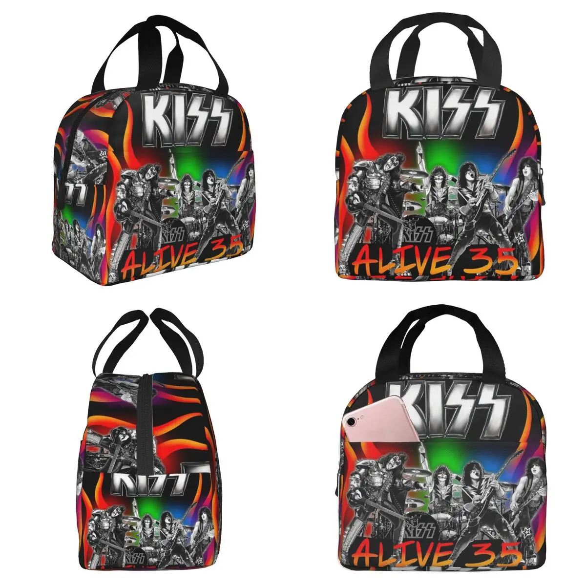 Isolierte Lunchtasche der Heavy Metal Rock Music Band Kiss für Damen, Büro-Kühltasche, Thermo-Lebensmittelbox, Tragetasche, Lunchboxen, Behälter
