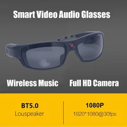 HD 1080P Mini Camera Video Sunglasses, BT Wireless Music Speaker Easy Wear Sports Action Camera for Biking, Skiing, Motorcycling