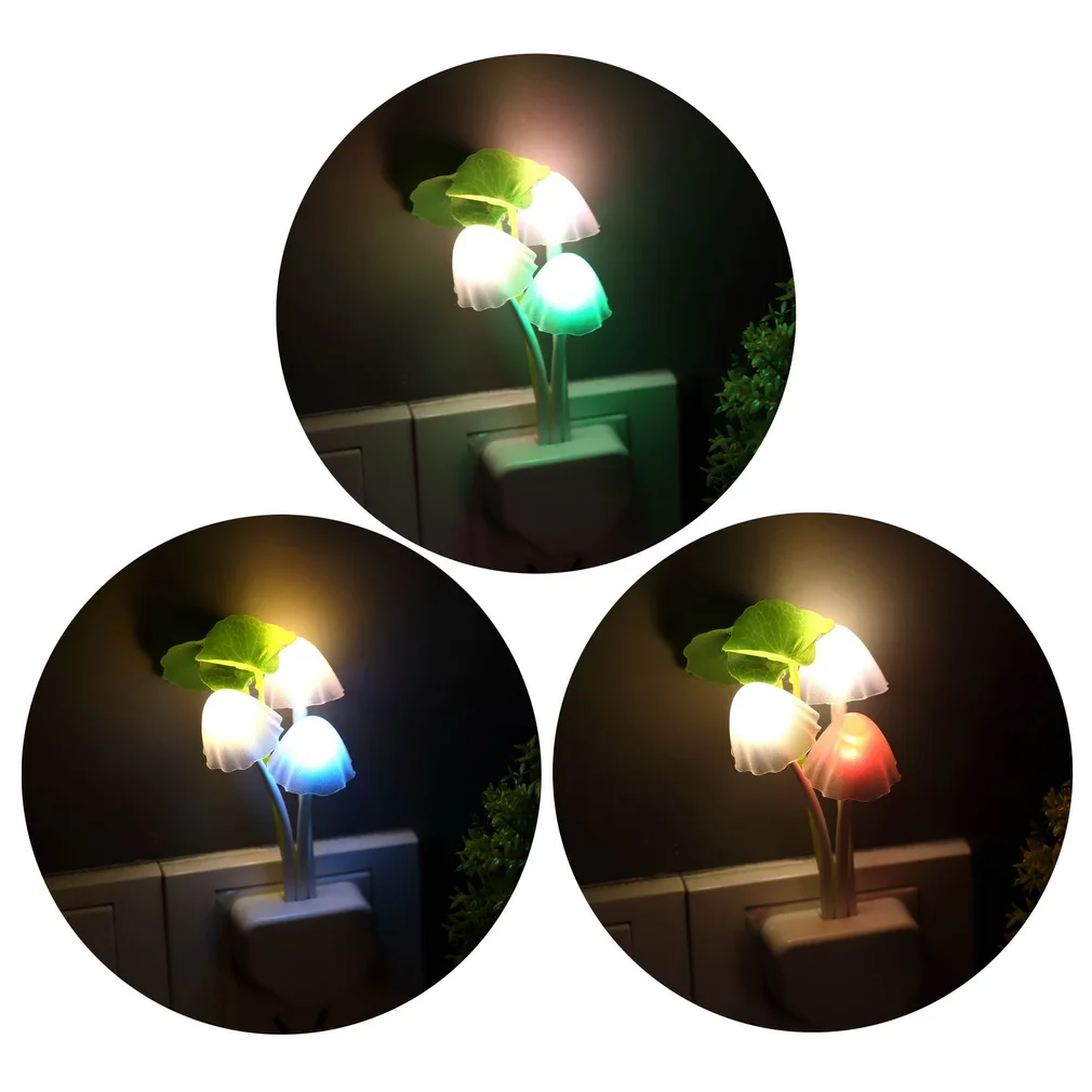 Mini LED 7 Color Light Sensor Mushroom Night Light Lamp Gift Home Illumination Light Lighting US Plug 220 V Night Light