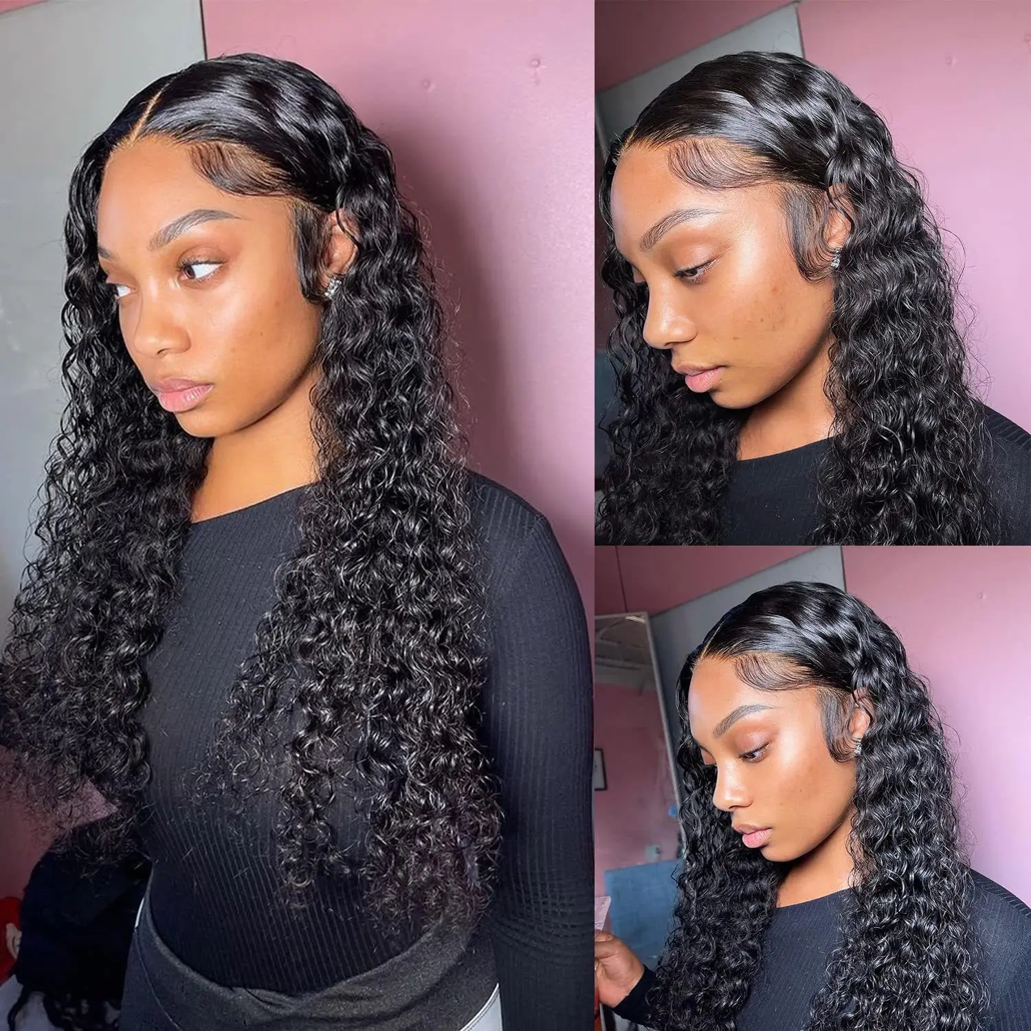 Perruque Lace Front Wig naturelle tressée bouclée noire-Afro, cheveux synthétiques longs, 30 pouces