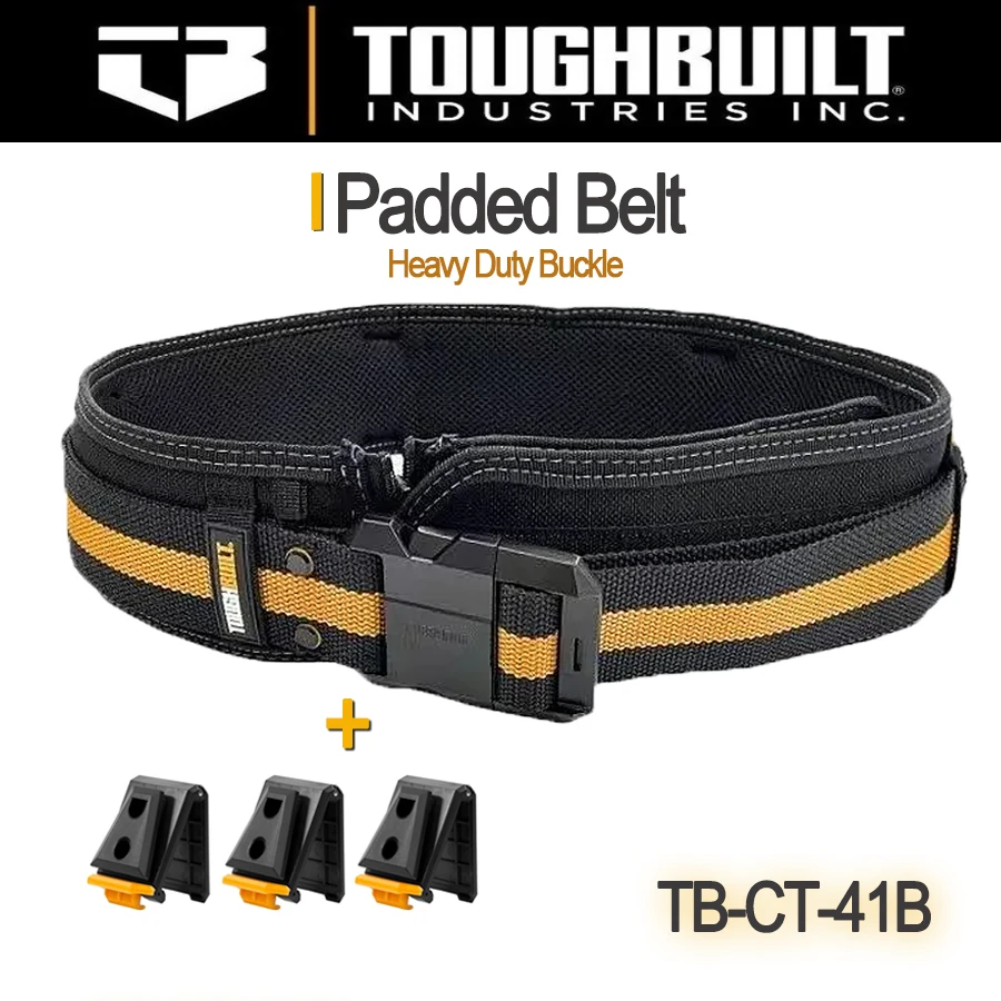 Toughbuilt TB-CT-41Bプロフェッショナル用パッド入りベルト、スチールバックル、ヘビーデューティーバックル、ウエストバッグクリップ用バックサポート、ハイテクハブ