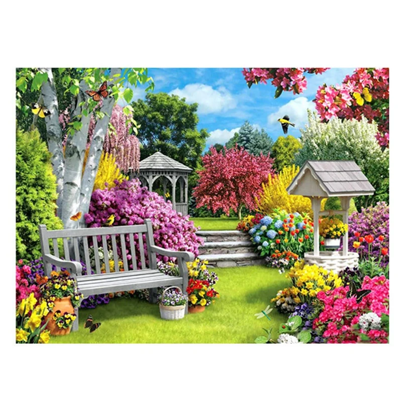 DIY Diamond Painting Garden Scenery Diamond Embroidery Round Resin Diamond Cross Stitch Home Wall Decor 30X40CM