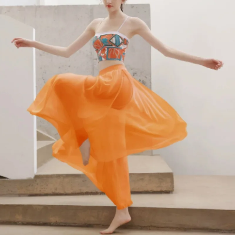 

Yoga suit printed chiffon fitness pants Latin dance clothes women Practice dancing set