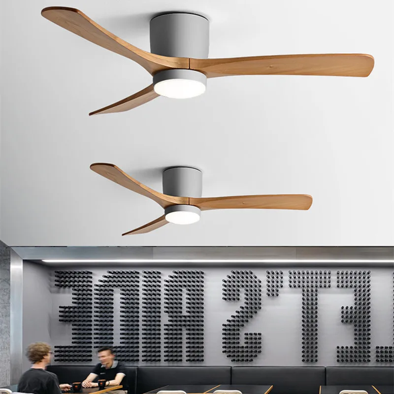 Nordic wooden ceiling fan Blades Noiseless Reversible Motor 3 Fan light fan low profile Flush Mount remote control ceiling fan