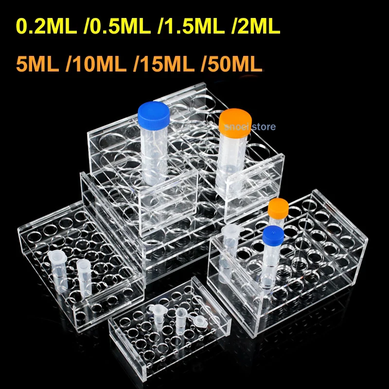 Lab Test Tube Rack 0.2ML/0.5ML/1.5ML/2ML/10/15Ml/50ML Test Tube Holder 10/18/24 Hole PMMA Plastic Lab School Equipment Supplies