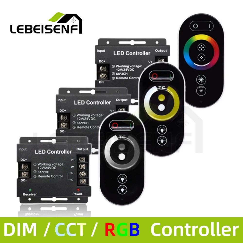 12-24V High Power LED Strip Dimmer Controller (Dimmer/CCT/RGB) RF Wireless Remote Control for 2835/5050 SMD/COB Lighting Control