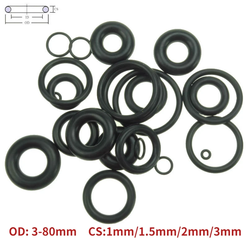 

10pcs O Ring Gasket CS 1/1.5/2/3mm OD3~80mm NBR Automobile Nitrile Rubber Round Corrosion Oil Resistant Sealing Washer Black