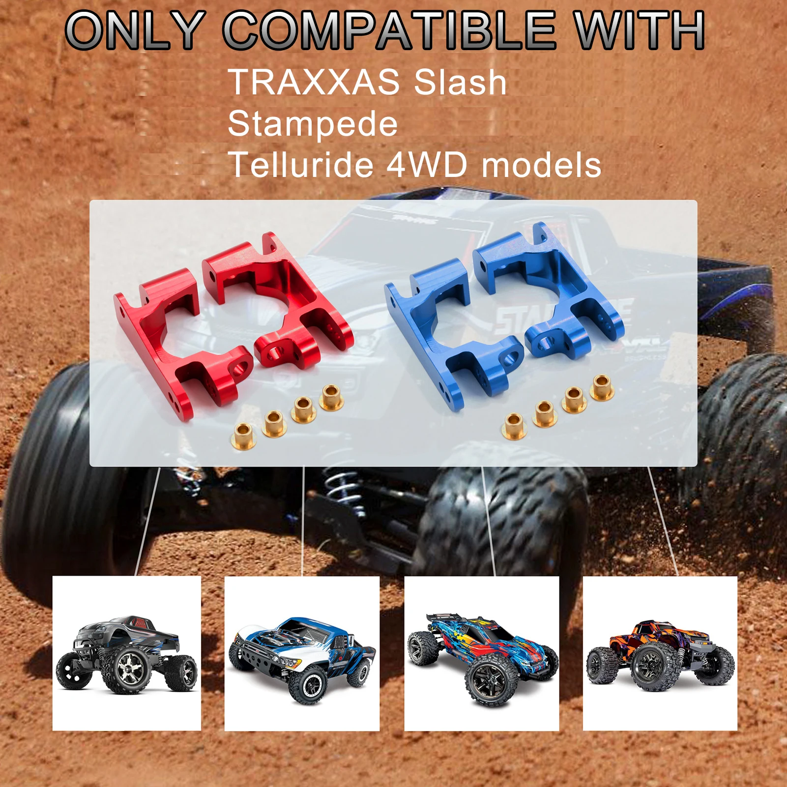 1 pair of aluminum universal 4WD caster blocks to replace 6832 upgrade parts for TRAXAS Slash Stampede Telluride 4WD RC Car