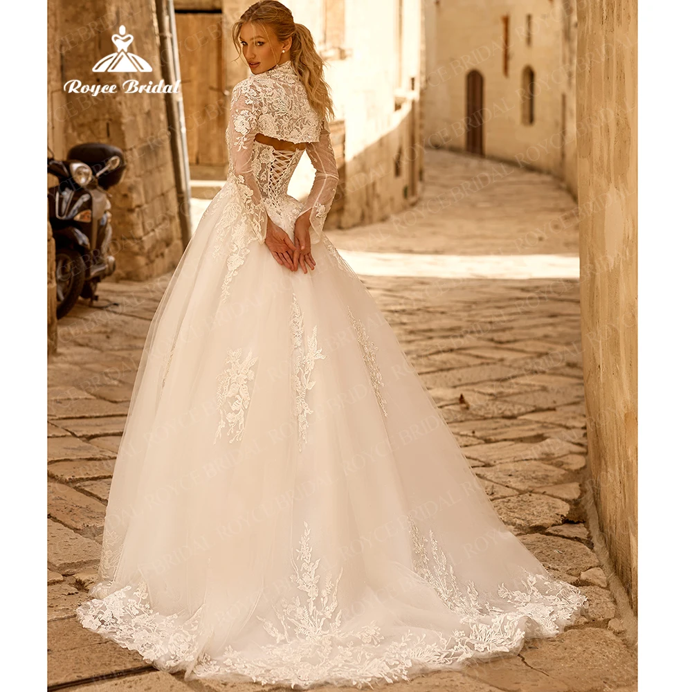 Roycebridal Exquisite Lace Applique Wedding Dresses 2026 Sweetheart Bride Dress Tulle A-Line Long Sleeve Wedding Gown Customized