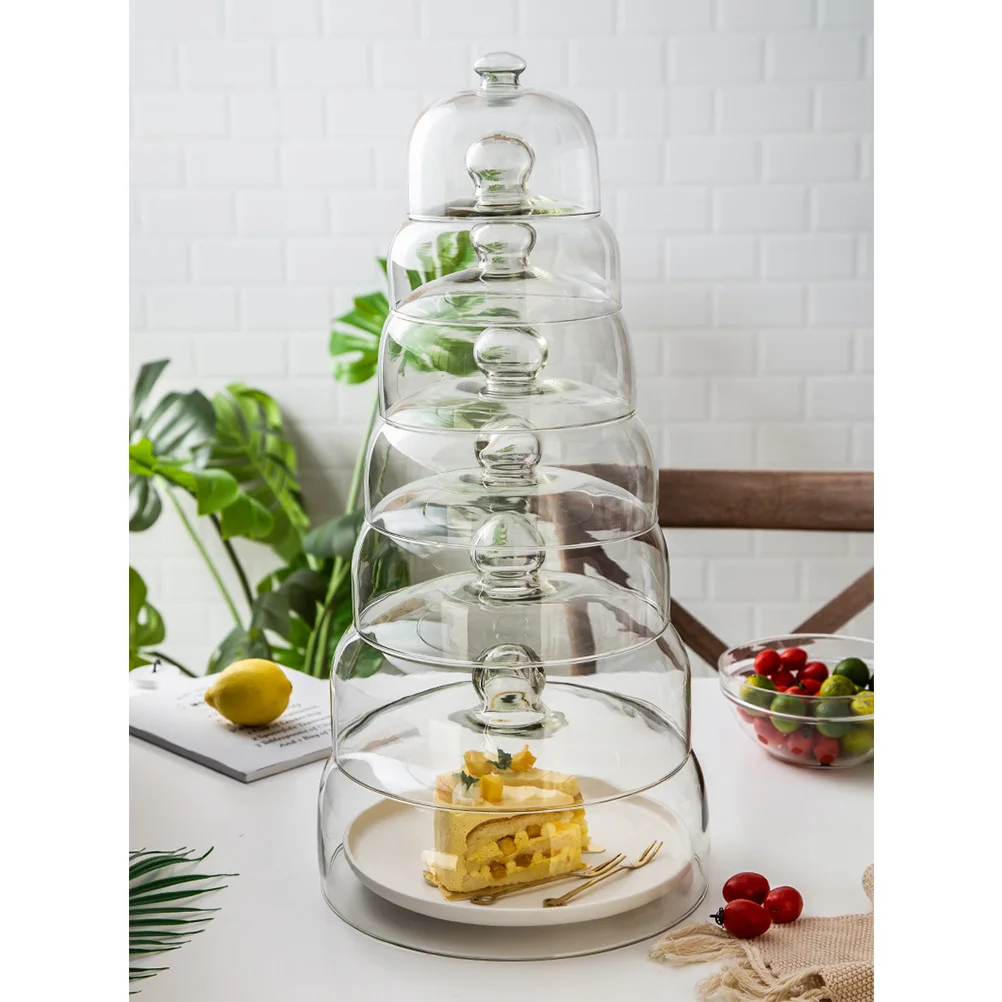

1Pcs Glass Cake Dome Cover Transparent Lead-Free Round Handle Dust-Proof Food Storage Plate Suitable for Cake Cupcake Salad