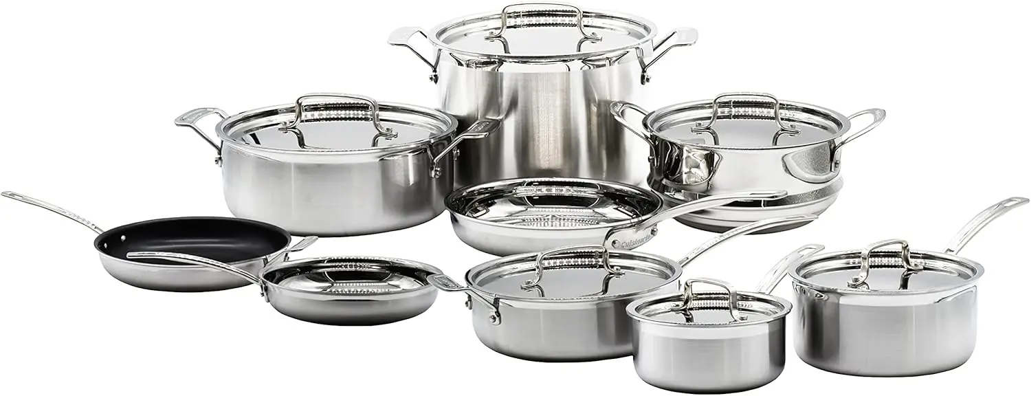 15 Piece Cookware Set MultiClad Pro Triple Ply Silver MCP-15N Durable Design Elegant and Modern Professional Three-story