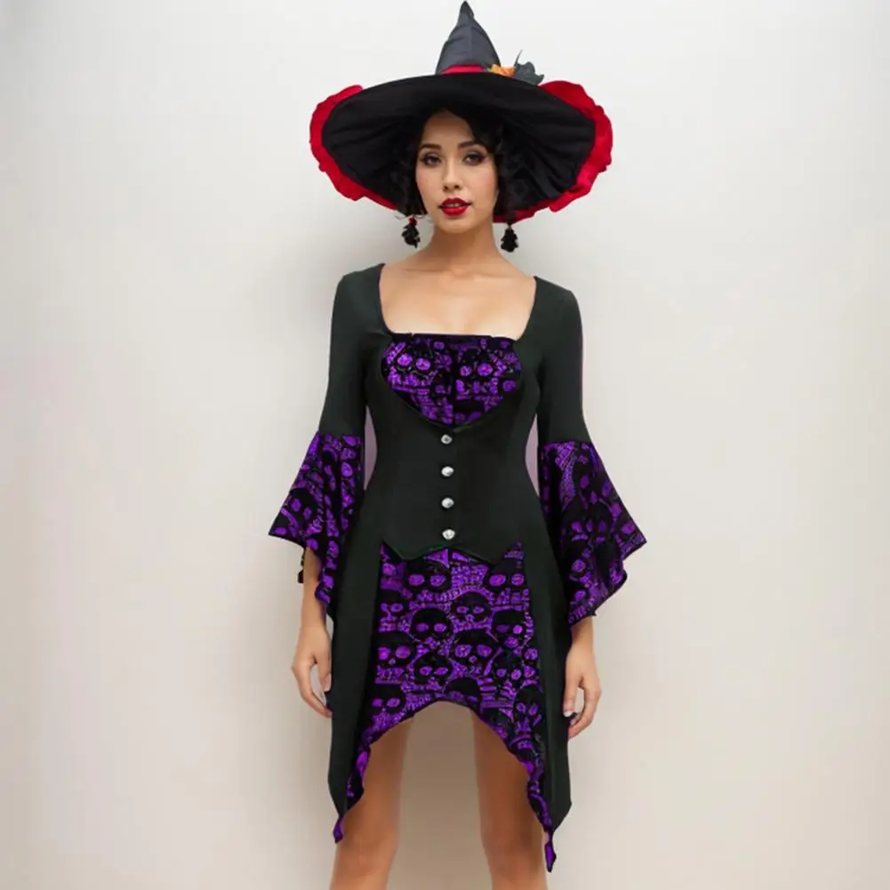 

Stage Show Dress Contrasting Color Dress Vintage Halloween Cosplay Dress with Skull Pattern Lace for Women for Performance