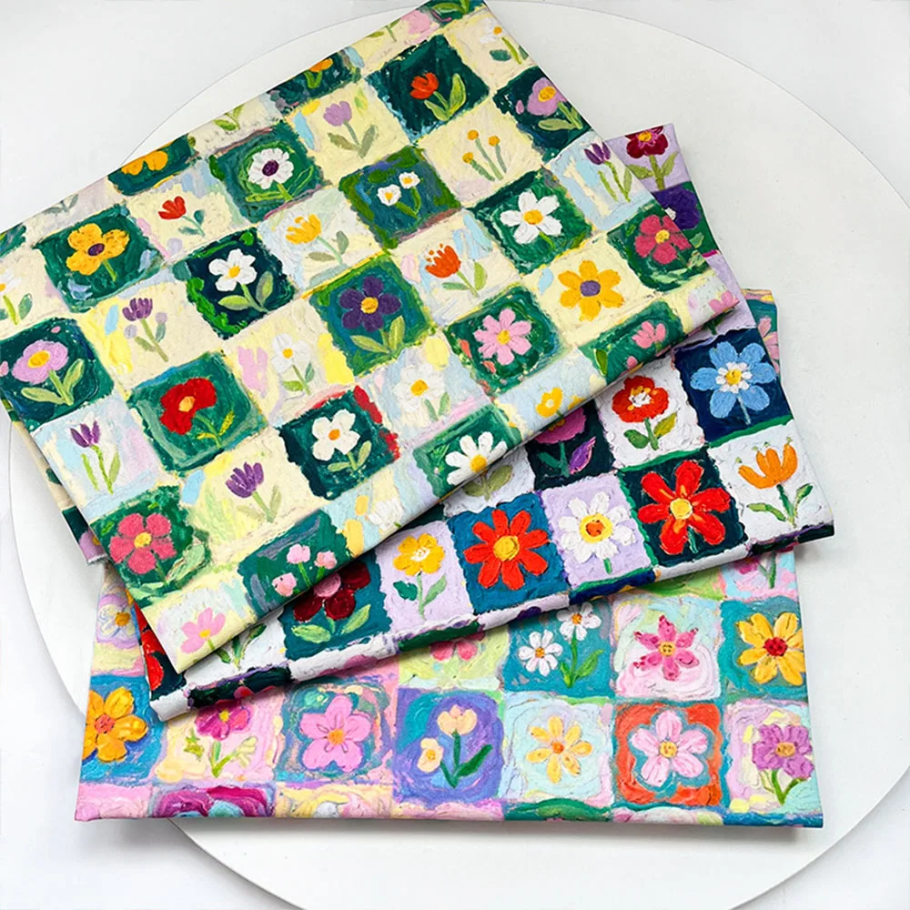 150x50cm Colorful Plaid Flower Fabric 100% Premium Pure Cotton Soft Texture For Quilting Handmade Bag Curtain Tablecloth T-shirt