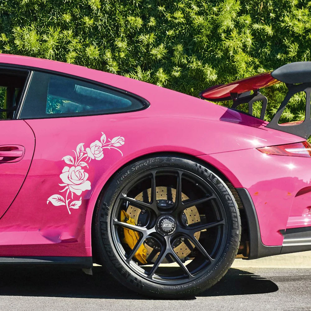 

2Pcs Rose Floral Flower Car Sticker Van Auto Vehicle Body Door Bumper Hood Bonnet Decor
