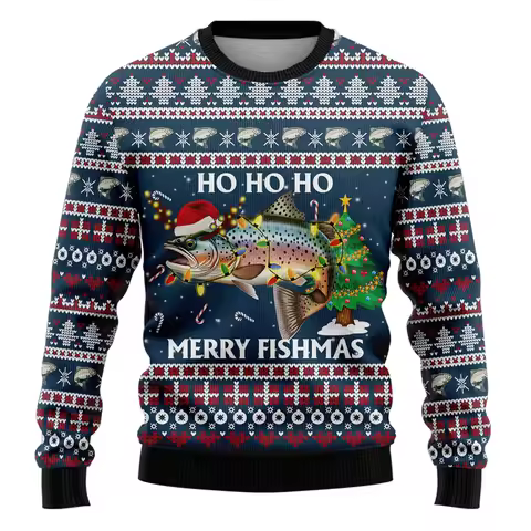 Funny Fishing Graphic Ugly Christmas Sweater Sweatshirts Fashion Mens Tracksuit Loose Man Pullovers Designer Clothes