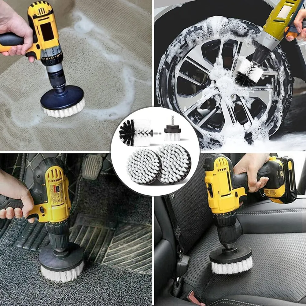 AB33-4Pcs Drill Cleaning Brush, 2/3.5/4/5Inch Rotary Cleaning Brush For Electric Drill Soft Bristle Carpet Cleaning Brush